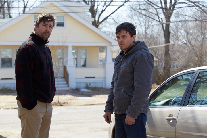 Kyle Chandler and Casey Affleck star in a scene from "Manchetster by the Sea."