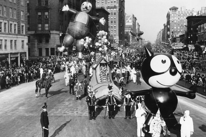 Felix the Cat in the Thanksgiving Day parade in the late 1920s or 1930s. 