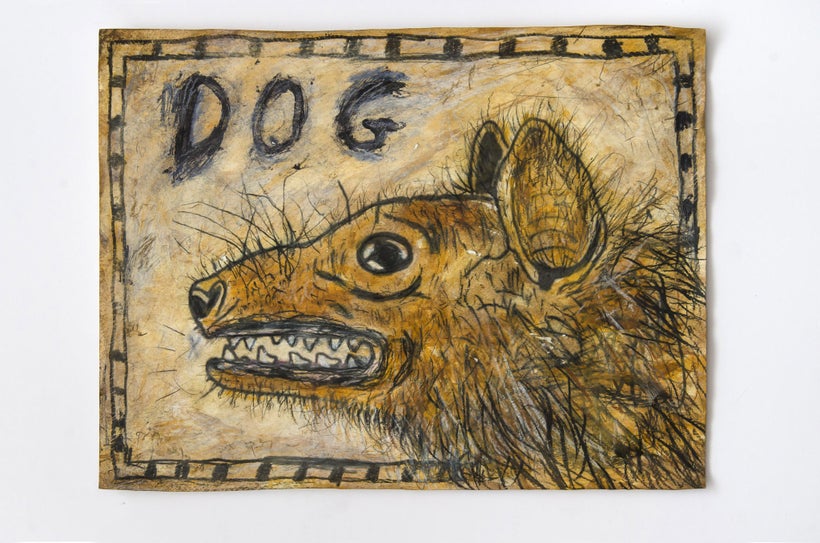 Dog, 2016. Mixed media on paper; 8 1/4 X 10 7/8 inches.