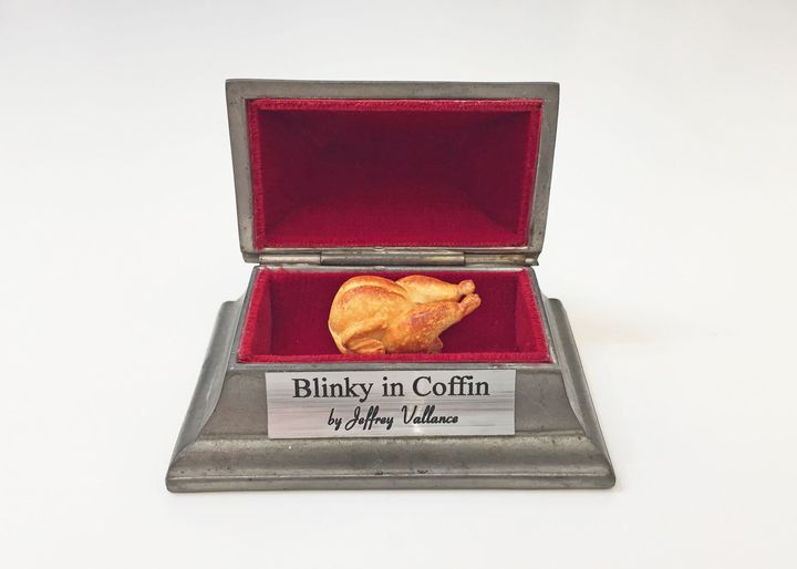 Souvenir, Blinky in Coffin, 2016; Wood and metal; 1 3/4 X 3 1/4 X 2 inches.