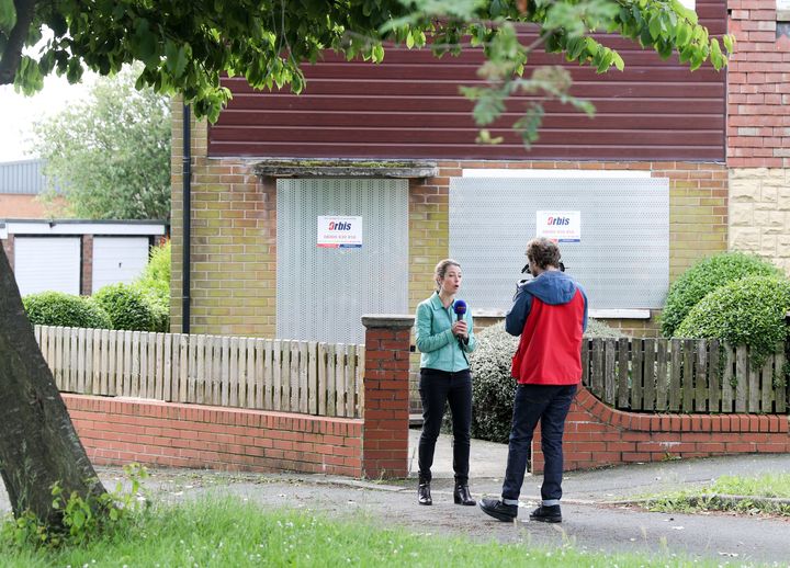 Journalists report outside Thomas Mair's home in Birstall, two days after the killing