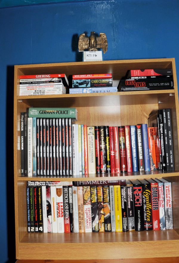 The Nazi eagle police found on top of Thomas Mair's bookcase at his home in Birstall, West Yorkshire