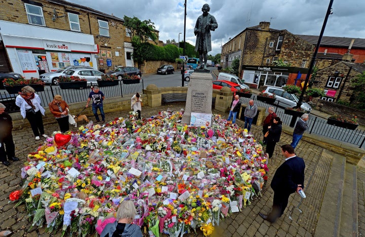 A sea of flowers placed at a memorial in Birstall after the killing of Jo Cox