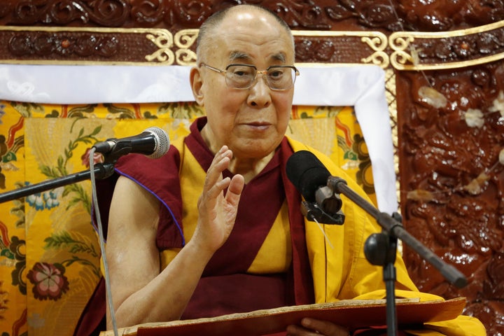 Tibet's exiled spiritual leader the Dalai Lama addresses those gathered at Buyant Ukhaa sport palace in Ulaanbaatar, Mongolia, November 20, 2016.