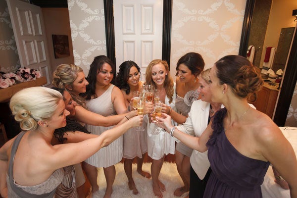 <strong>11. Toast to all of the times that your bridal party supported you.</strong> Thank your bridal party attendants for sharing in the joy of your wedding day with a quick speech. Don't forget to hand out a glass of bubbly to each bridesmaid before you hit the road!