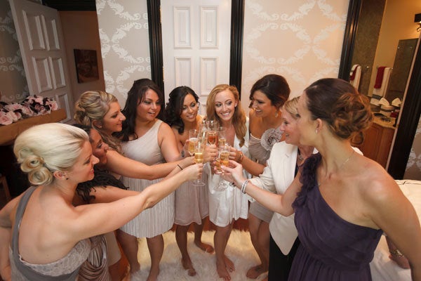 11. Toast to all of the times that your bridal party supported you. Thank your bridal party attendants for sharing in the joy of your wedding day with a quick speech. Don't forget to hand out a glass of bubbly to each bridesmaid before you hit the road!