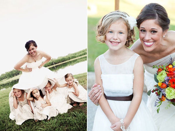 13. Spend one-on-one time with your flower girl and ring bearer.  Give the little ones a bucket filled with crayons and activities to keep them busy at the reception, let them play with your dress, and say "cheese" in the front of the camera for their very own portrait. Related:Adorable Pics to Take With Your Ring Bearer and Flower Girl