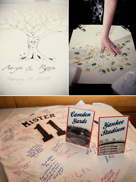 18. Create a heartfelt guest book alternative.  Your wedding day is the one time when you're surrounded by everyone who loves you, all in the same room. What better way to bottle up all of their good wishes than by preserving and displaying them in your home afterward? Related: 50 Unique Wedding Guest Book Ideas