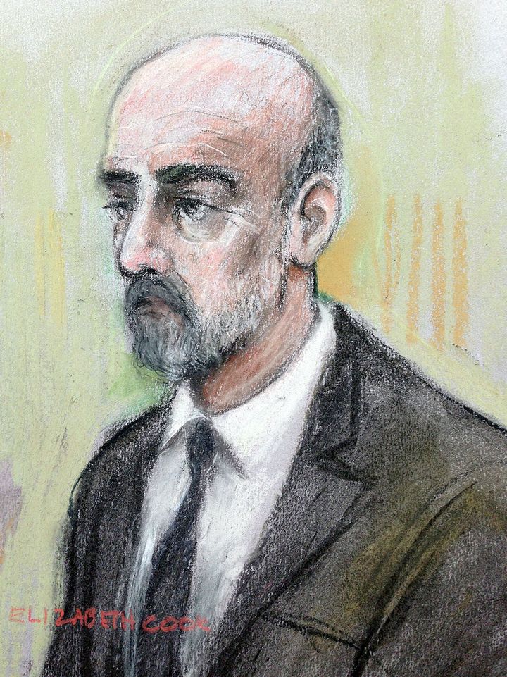 Sketch of Thomas Mair in the dock