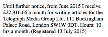 <strong>Johnson's entry in the Register of Members' Interests.</strong>