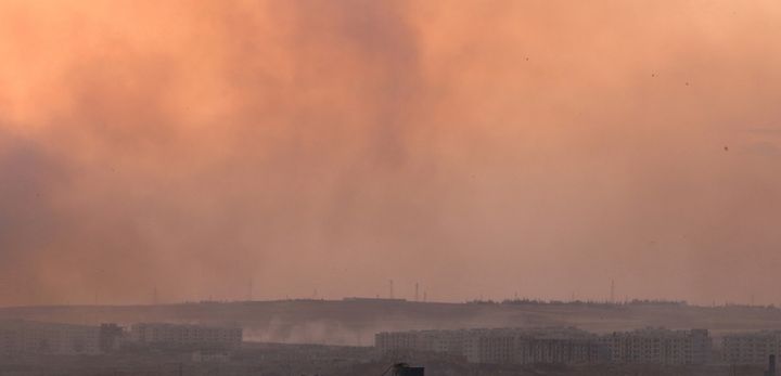 An American soldier has reportedly died following an IED blast in northern Syria. Pictured here, smoke rises over Syria on June 2, 2016.