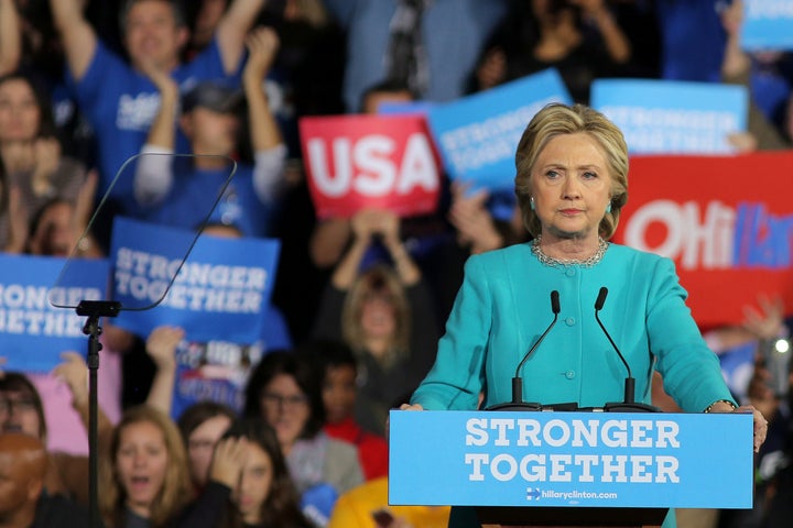 U.S. Democratic presidential nominee Hillary Clinton pauses as she speaks during a campaign rally in Cleveland, Ohio, U.S., N