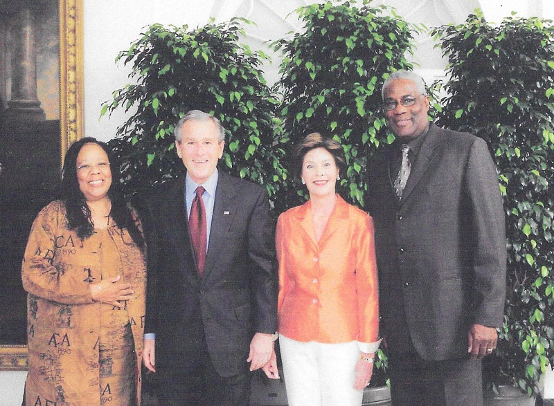Harry and wife at the White House with President George and Laura Bush