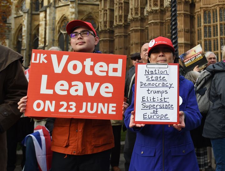 A pro-Brexit demonstration outside Parliament