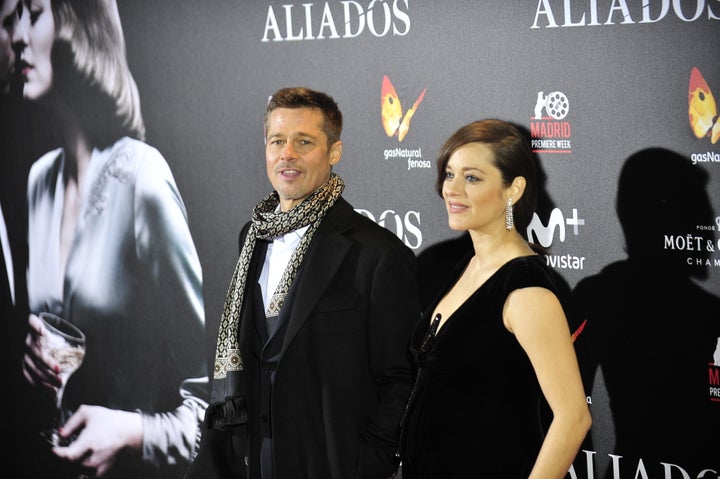 Brad Pitt and Marion Cotillard attend the Madrid Premiere of 'Allied' at Callao City Lights on Nov. 22, 2016 in Madrid, Spain.