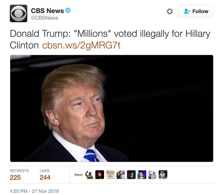 CBS News ran Trump's bogus claim without qualification. 