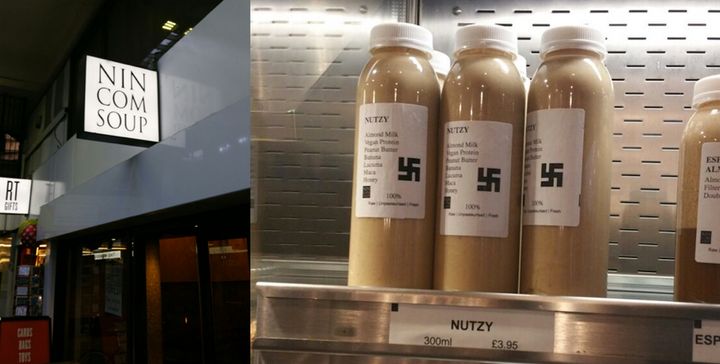 Nin Com Soup has apologised after offering a smoothie called the Nutzy which had a swastika on the label