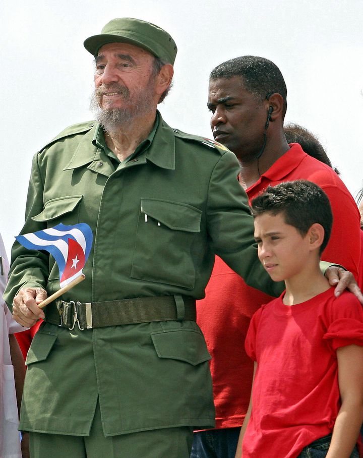 Fidel Castro and Elián González post during a May Day demonstration in 2005. 