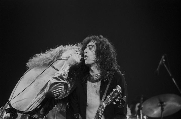 Robert Plant and Jimmy Page of Led Zeppelin in concert; circa 1970.