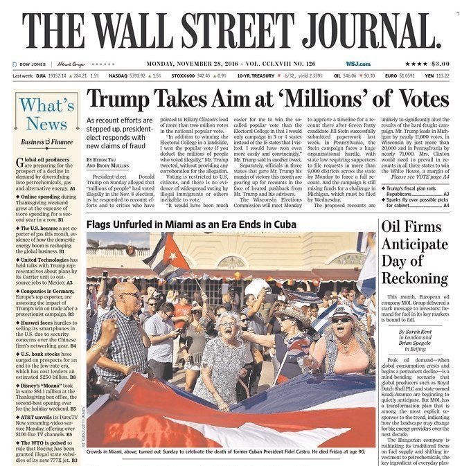 The Wall Street Journal didn't qualify in its headline that Trump's voting claim is false.