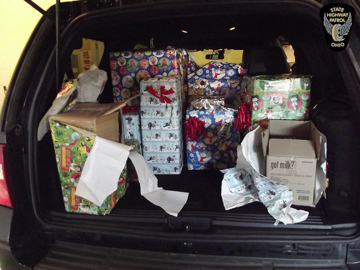 Authorities in Ohio say they seized 71 pounds of gift-wrapped marijuana during a recent traffic stop.