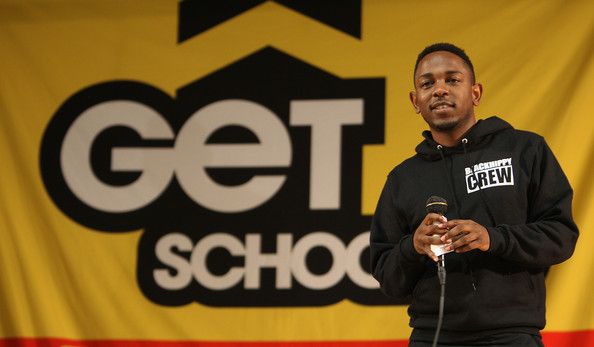 Rapper Kendrick Lamar speaking to students in Providence, Rhode Island for a Get Schooled program. 