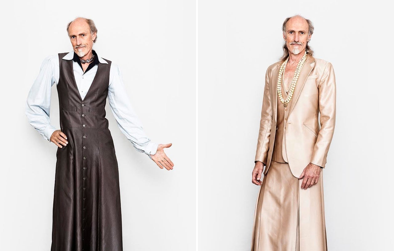 Designer Arian Bloodwood in daywear (left) and nightwear (right)