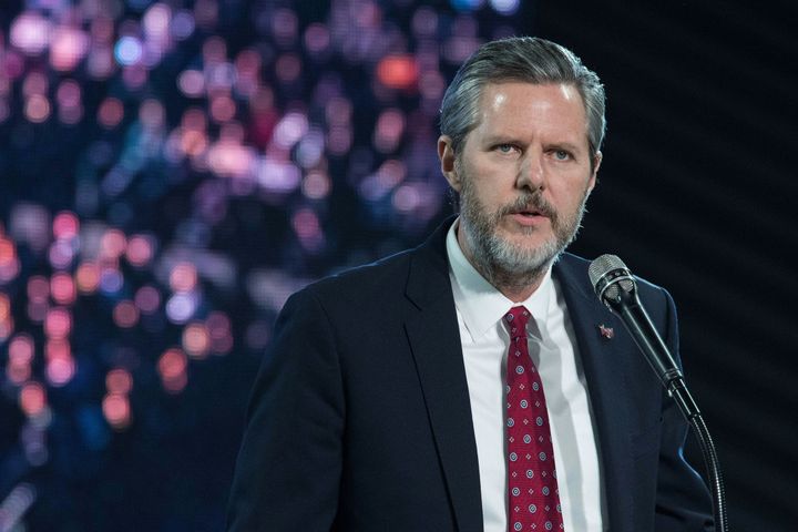 Liberty University president Jerry Falwell Jr. introduces U.S. Republican presidential candidate Donald Trump at a rally at Liberty University, the world's largest Christian university, in Lynchburg, Virginia, on January 18, 2016.