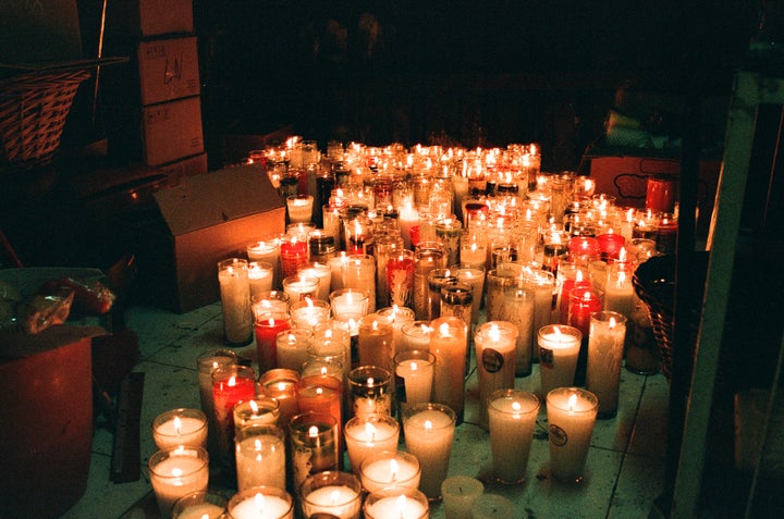 Votive candles at the Santa Muerte shrine in Tepito