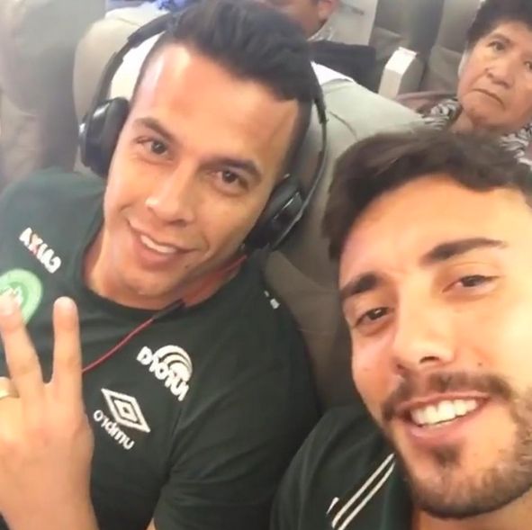 Danilo Padilha and Alan Ruschel moments before the Bolivian Lamia plane crashed.