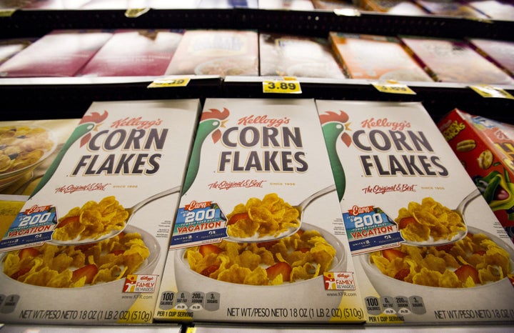 Kellogg's Corn Flakes cereal is pictured at a Ralphs grocery store in Pasadena, California.