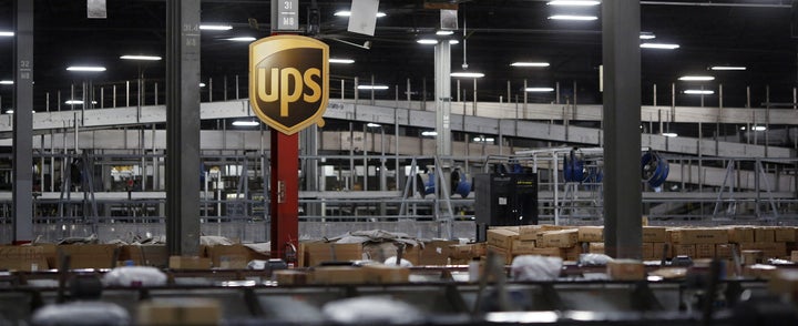 Packages move along conveyor belts at a UPS facility in Hodgkins, Illinois, on Cyber Monday.