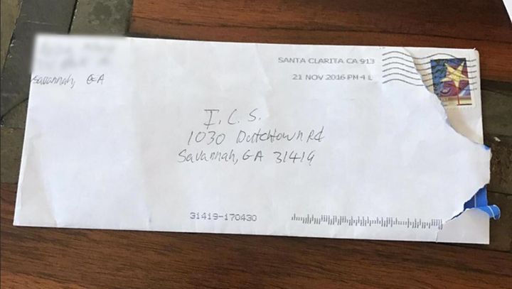 The envelope that the Islamic Center of Savannah received last week included a fake name and address in the sender field -- but a postmark from outside of Los Angeles.