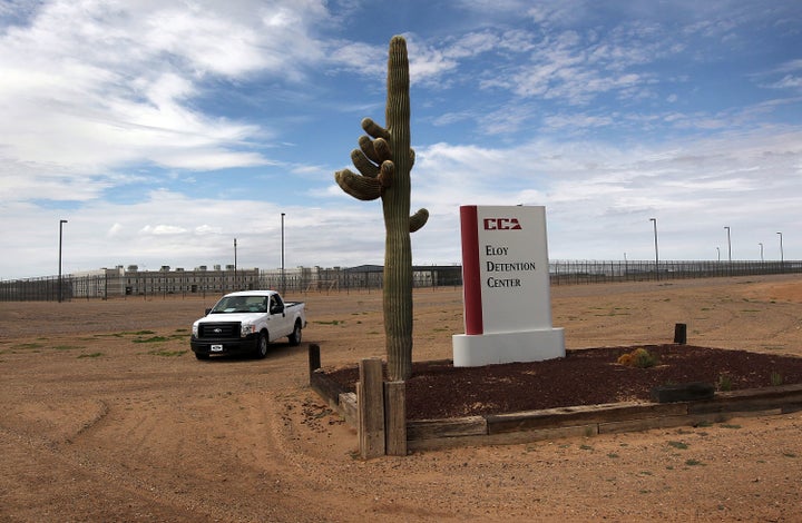 ELOY, AZ - JULY 30: A cactus and sign mark the entrance to the Eloy Detention Facility for illegal immigrants on July 30, 2010 in Eloy, Arizona. More immigrant detainees have died there than at any other immigrant detention center in the country.