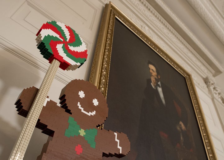 A Lego gingerbread man in the State Dining Room