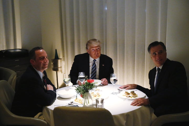 Romney, Trump and Reince Priebus dined on frog legs, scallops, steak and lamb chop at a French restaurant at one of Trump's hotels.