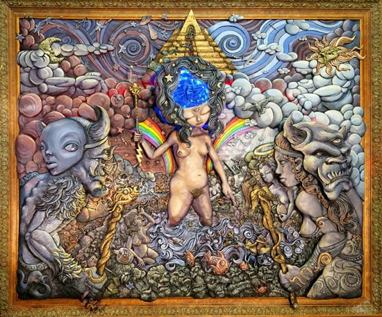 <em>Gaia and the Birth of a New King </em>mixed media, relief sculpture, 35 ¼” x 29 ¼” 2016