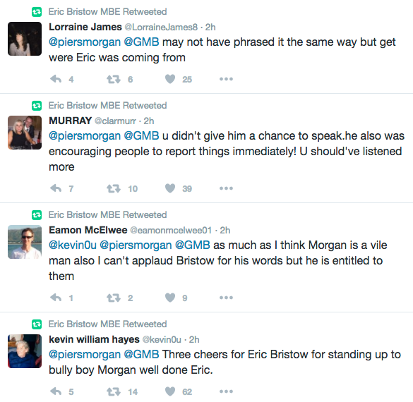 <strong>Bristow retweeted comments supportive of his position</strong>