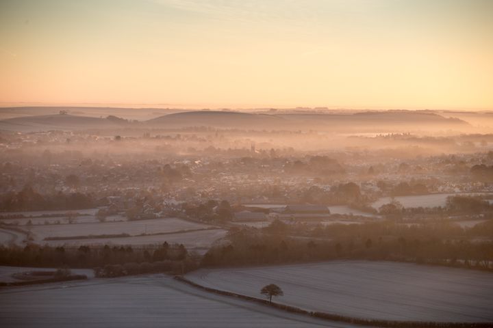 <strong>The view from Cley Hill of Warminster, Wiltshire after the frost</strong>