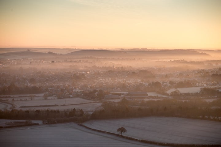 The view from Cley Hill of Warminster, Wiltshire after the frost