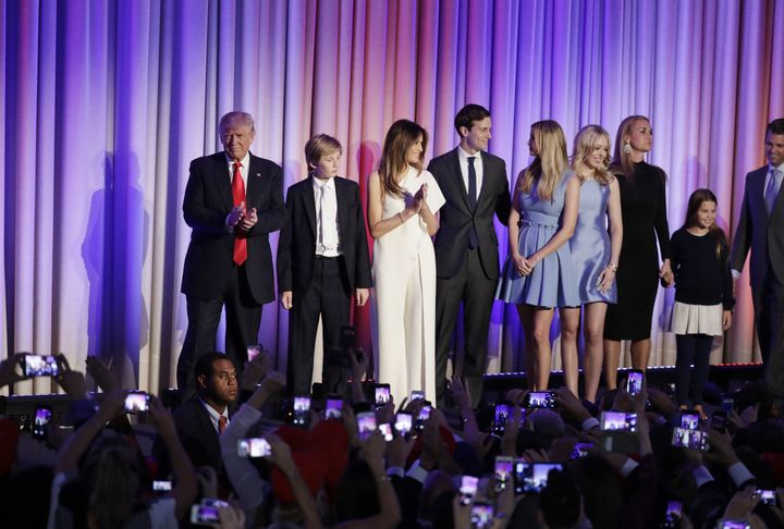 <strong>Donald Trump alongside his family on election night earlier this month</strong>