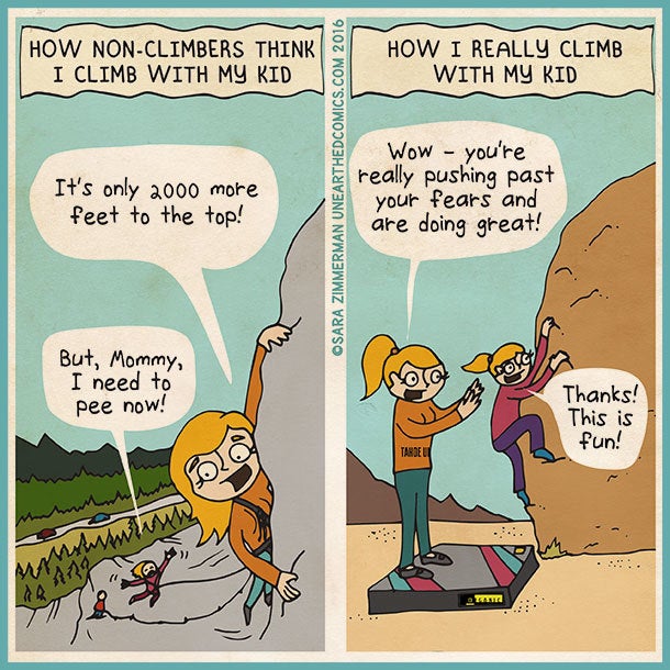 How non-climbers think I rock climb with my child versus the reality. <a href="http://UnearthedComics.com" target="_blank">Un