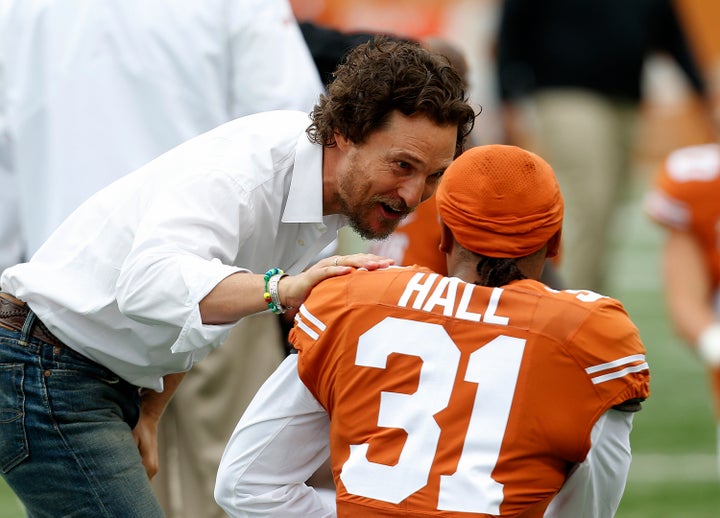 Matthew McConaughey encourages the Texas Longhorns before the game on Nov. 25 in Austin.