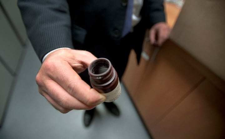 A bottle of synthetic psilocybin used in the NYU study. 