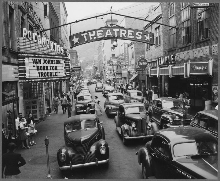 The McDowell County that was. A Saturday afternoon street scene in coal country — Welch, West Virginia, 1946. The McDowell population was 100,000. Today it is 19,000. Stores are shuttered, unemployment is twice the national average and poverty is at 35%.