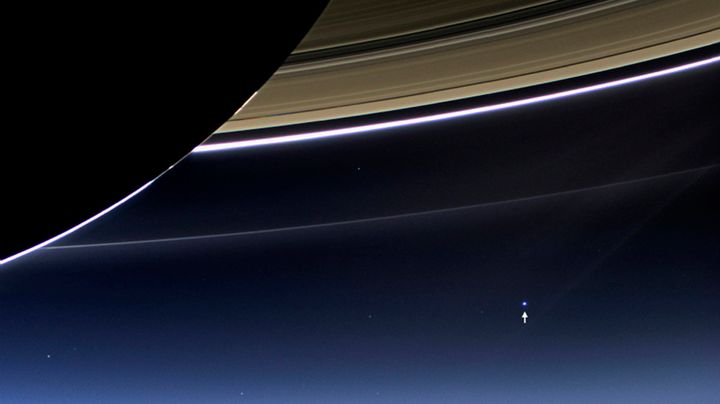 The wide-angle camera on NASA's Cassini spacecraft has captured Saturn's rings and planet Earth and its moon in the same frame in this rare image taken in 2013.