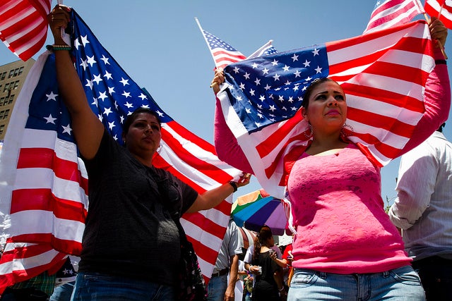 Immigrants at Los Angeles rally.