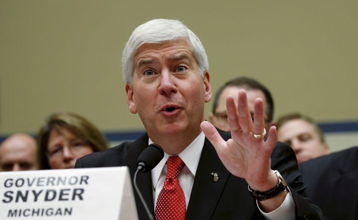 Michigan Gov. Rick Snyder testifies at a House Oversight and Government Reform hearing. Snyder is pushing back against a court order to provide bottled water to Flint residents.