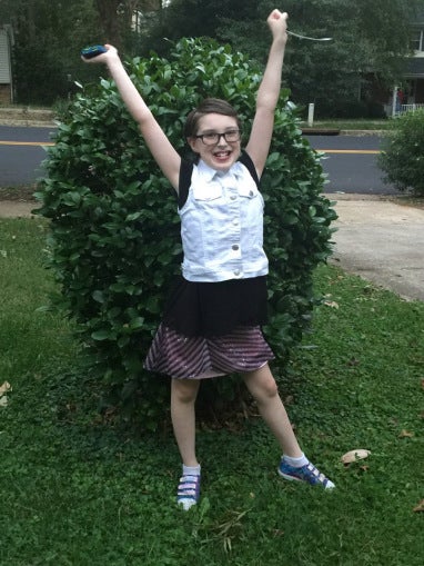 Victory pose. Our gender creative son’s personality shines through when he’s allowed to wear the clothing he likes.