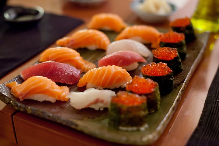 Photo of sushi, a dish that includes raw fish. Foodborne trematodiases are caused by worms, which people get by eating raw fish, shellfish or vegetables with larvae.